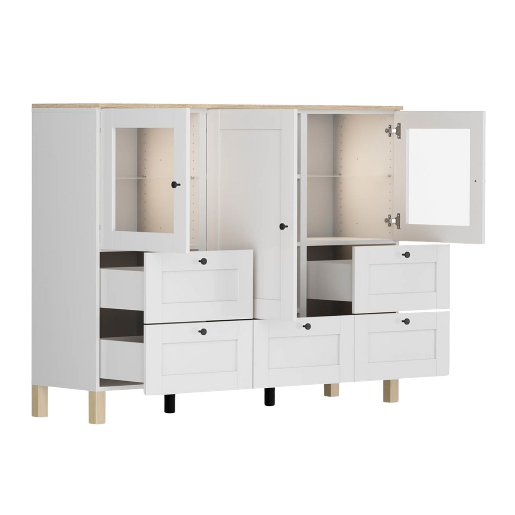 Modeo chest of drawers 150 cm, display cabinet with 3 doors and 5 drawers