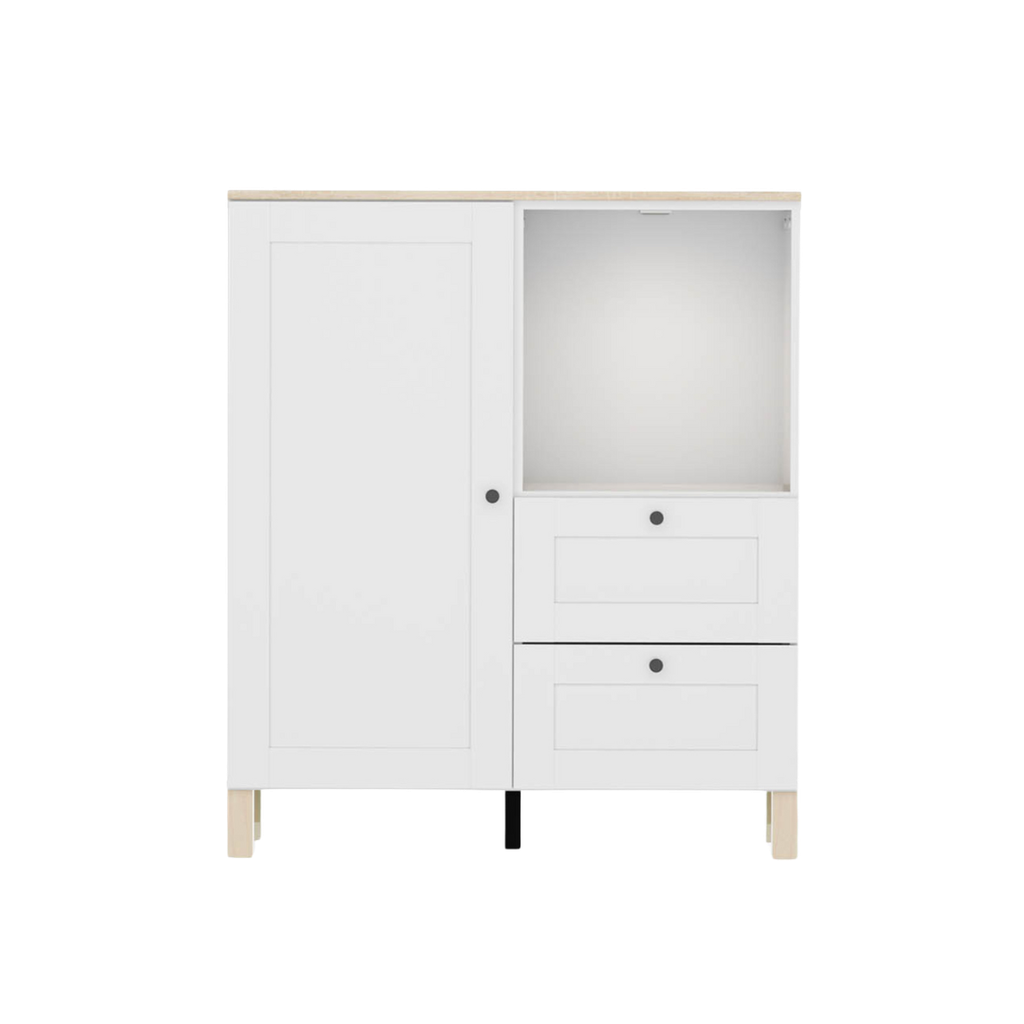 [S499-KOM/100/100/40_1A-BI/BI-BC-KPL01] Modeo chest of drawers 100 cm with a door, 2 drawers and a white shelf