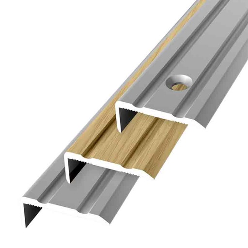 PF 236 polished aluminium angle profiles with countersunk holes, one side fluted
